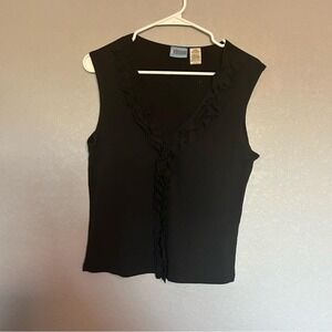 Extreme Vintage Y2K Tank Top Black Going Out Ruffle V Neck Babydoll Large Cotton